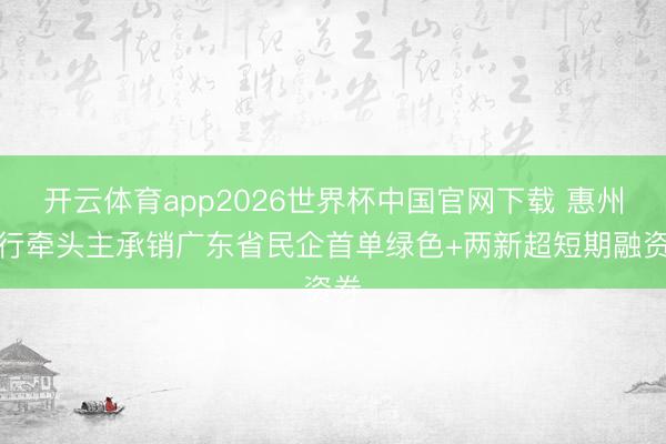 开云体育app2026世界杯中国官网下载 惠州工行牵头主承销广东省民企首单绿色+两新超短期融资券